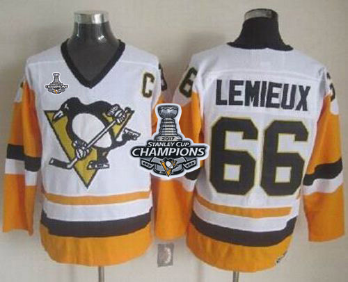 Penguins #66 Mario Lemieux White/Black CCM Throwback Stanley Cup Finals Champions Stitched NHL Jersey - Click Image to Close